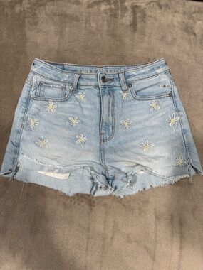 American Eagle Light Blue Denim Shorts with Daisy Embroidery